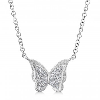 Diamond Butterfly Pendant Necklace 14K White Gold (0.06ct)