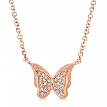 Diamond Butterfly Pendant Necklace 14K Rose Gold (0.06ct)