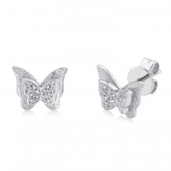 Diamond Butterfly Stud Earrings 14K White Gold (0.06ct)
