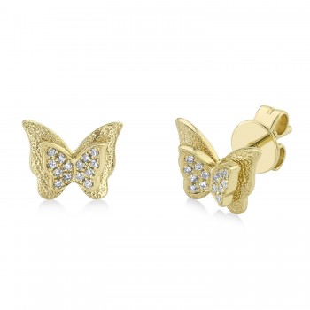 Diamond Butterfly Stud Earrings 14K Yellow Gold (0.06ct)