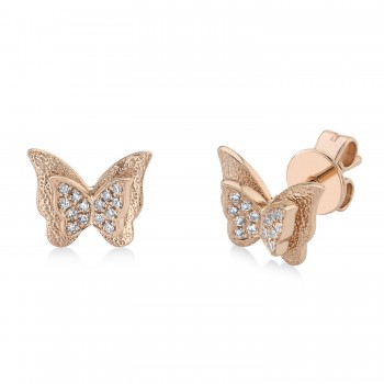 Diamond Butterfly Stud Earrings 14K Rose Gold (0.06ct)