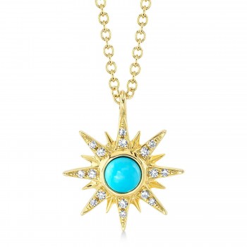 Diamond & Turquoise Star Pendant Necklace 14K Yellow Gold (0.25ct)