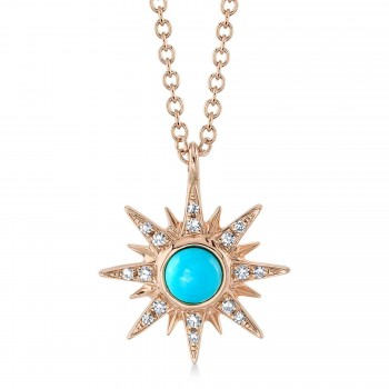 Diamond & Turquoise Star Pendant Necklace 14K Rose Gold (0.25ct)