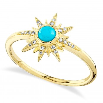 Diamond & Turquoise Star Ring 14K Yellow Gold (0.26ct)