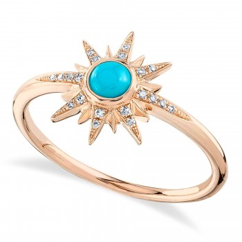 Diamond & Turquoise Star Ring 14K Rose Gold (0.26ct)