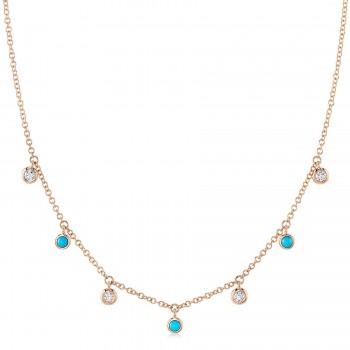 Diamond & Turquoise Station Necklace 14K Rose Gold (0.22ct)