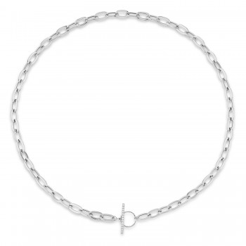 Diamond Paper Clip Link Necklace in 14K White Gold (0.13ct)