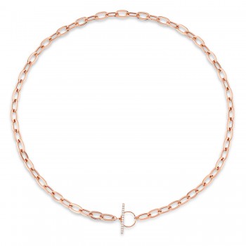 Diamond Paper Clip Link Necklace in 14K Rose Gold (0.13ct)