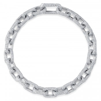 Lab Grown Diamond Pave Paper Clip Link Bracelet 14K White Gold (7.55ct)