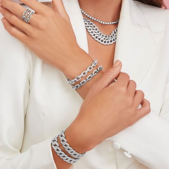 Lab Grown Diamond Pave Paper Clip Link Bracelet 14K White Gold (7.55ct)