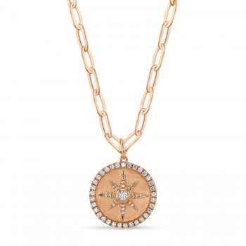 Diamond Star Paper Clip Pendant Necklace 14k Rose Gold (0.43ct)
