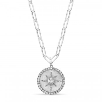 Diamond Star Paper Clip Pendant Necklace 14k White Gold (0.43ct)