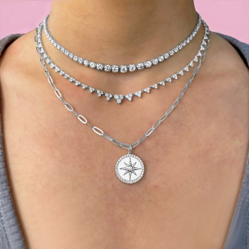 Diamond Star Paper Clip Pendant Necklace 14k White Gold (0.43ct)