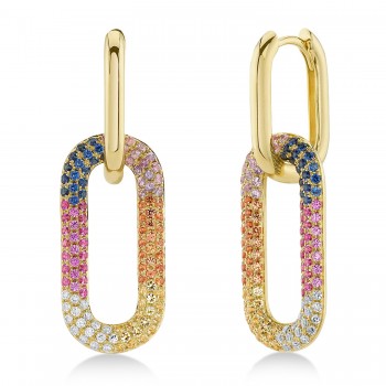 Multi-Color Gemstone Pave Drop Dangle Earrings in 14K Yellow Gold (1.35ct)