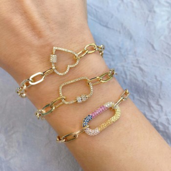 Diamond & Multi-color Pave Bracelet in 14k Yellow Gold Paper Clip Link (0.69ct)