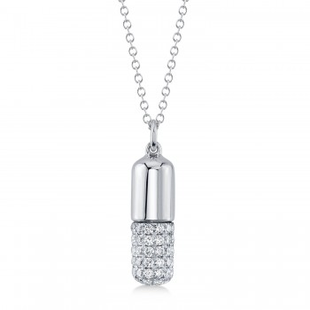 Diamond Pill Pendant Necklace 14K White Gold (0.69ct)