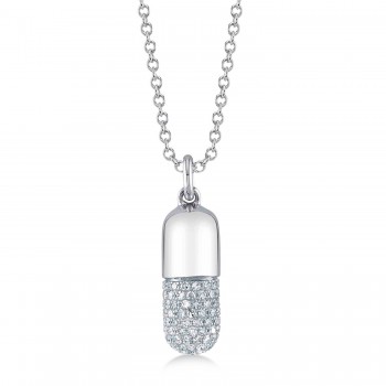 Diamond Pill Pendant Necklace 14K White Gold (0.32ct)