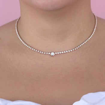 Diamond Bezel Setting Tennis Necklace 14K Rose Gold (2.89ct)