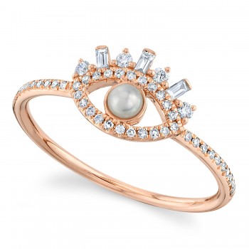 Diamond & Cultured Pearl Eye Ring 14K Rose Gold (0.20ct)