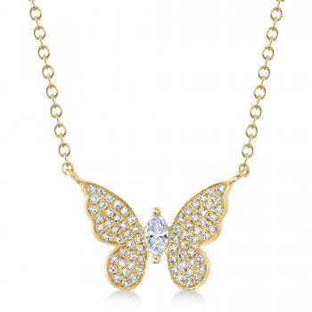 Diamond Marquise Butterfly Pendant Necklace 14k Yellow Gold (0.23ct)