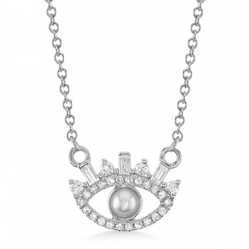 Diamond & Cultured Pearl Eye Pendant Necklace 14K White Gold (0.16ct)