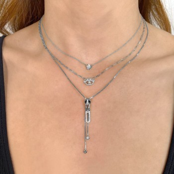 Diamond & Cultured Pearl Eye Pendant Necklace 14K White Gold (0.16ct)