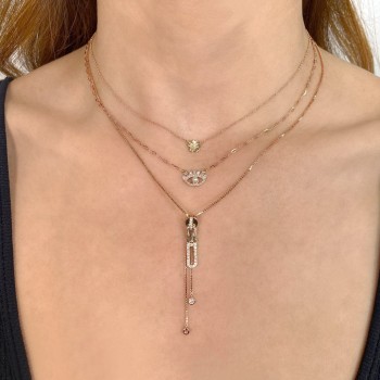 Diamond & Cultured Pearl Eye Pendant Necklace 14K Rose Gold (0.16ct)
