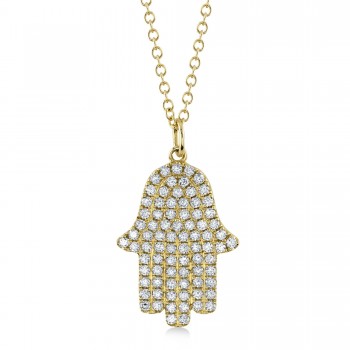 Hamsa Hand Diamond Pendant Necklace 14k Yellow Gold (0.92ct)