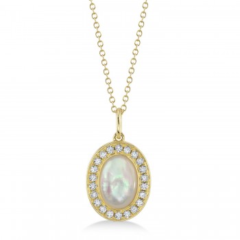 Diamond & Mother of Pearl Pendant Necklace 14K Yellow Gold (1.67ct)