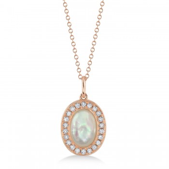Diamond & Mother of Pearl Pendant Necklace 14K Rose Gold (1.67ct)