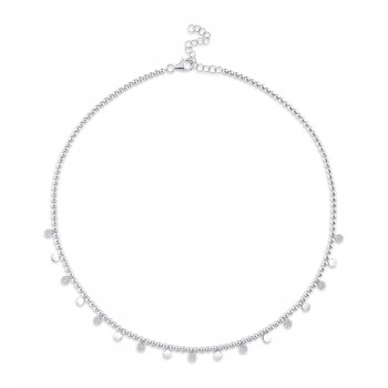 Diamond Circle Bead Ball Chain Pendant Necklace 14K White Gold (0.29ct)