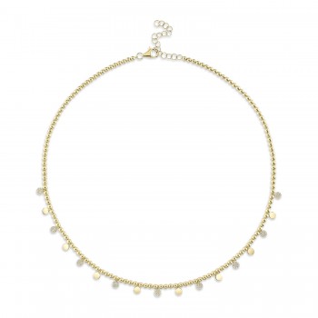 Diamond Circle Bead Ball Chain Pendant Necklace 14K Yellow Gold (0.29ct)