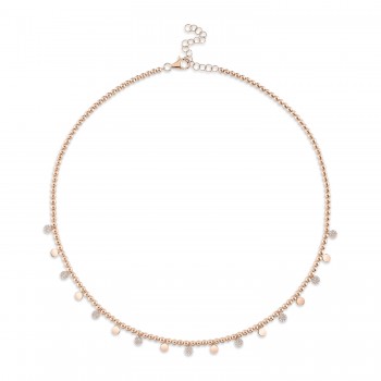 Diamond Circle Bead Ball Chain Pendant Necklace 14K Rose Gold (0.29ct)