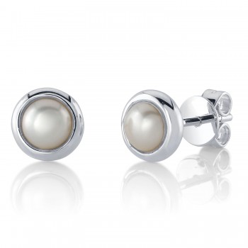 Cultured Pearl Circle Stud Earrings 14K White Gold (5mm)