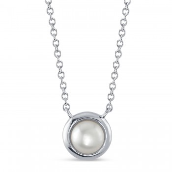 Cultured Pearl Circle Pendant Necklace 14K White Gold (5mm)