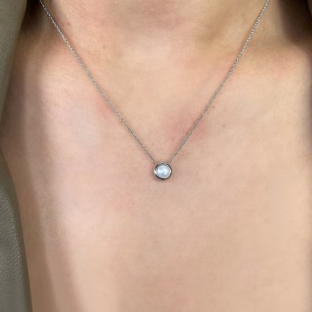 Cultured Pearl Circle Pendant Necklace 14K White Gold (5mm)