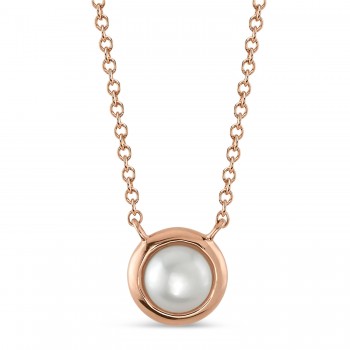 Cultured Pearl Circle Pendant Necklace 14K Rose Gold (5mm)