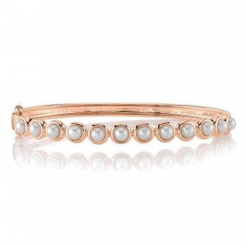Cultured Pearl Circle Bangle Bracelet 14K Rose Gold (4mm)