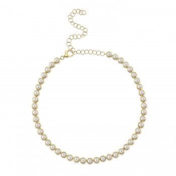 Cultured Pearl Tennis Pendant Necklace 14K Yellow Gold (5mm)