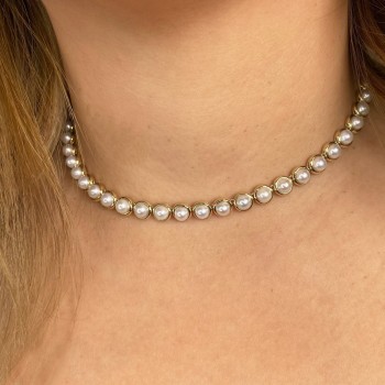 Cultured Pearl Tennis Pendant Necklace 14K Yellow Gold (5mm)