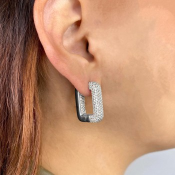 Lab-Grown Diamond Pave  Rectangle Hoop Earring 14K White Gold (4.20ct)