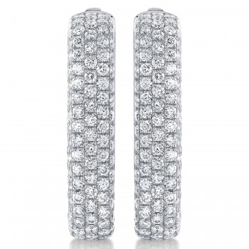 Diamond Pave  Rectangle Hoop Earring 14K White Gold (4.20ct)