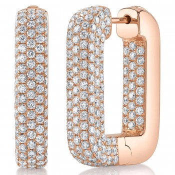Lab-Grown Diamond Pave  Rectangle Hoop Earring 14K Rose Gold (4.20ct)