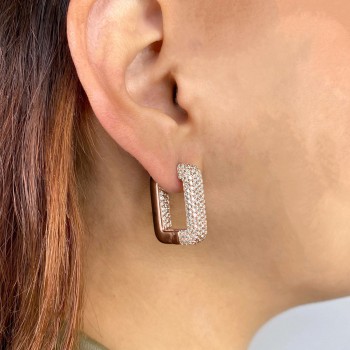 Lab-Grown Diamond Pave  Rectangle Hoop Earring 14K Rose Gold (4.20ct)