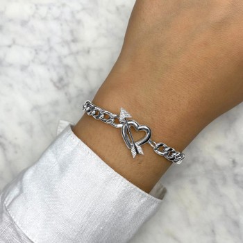 Diamond Heart & Arrow Link Bracelet 14K White Gold (0.07ct)