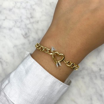 Diamond Heart & Arrow Link Bracelet 14K Yellow Gold (0.07ct)