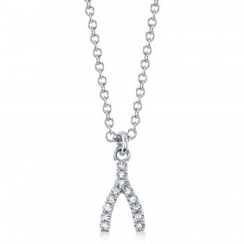 Diamond Pave Wishbone Pendant Necklace 14K White Gold (0.03ct)