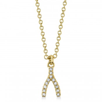 Diamond Pave Wishbone Pendant Necklace 14K Yellow Gold (0.03ct)