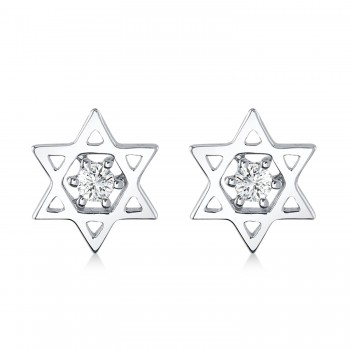 Lab Grown Diamond Jewish Star of David Petite Stud Earrings 14K White Gold (0.03ct)