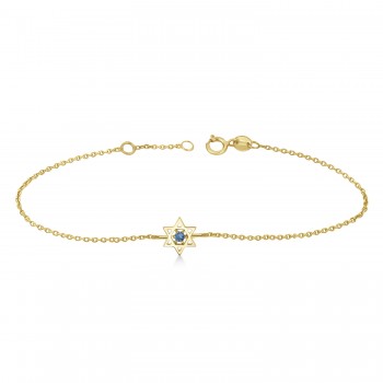 Blue Sapphire Jewish Star of David Petite Bracelet 14K Yellow Gold (0.03ct)